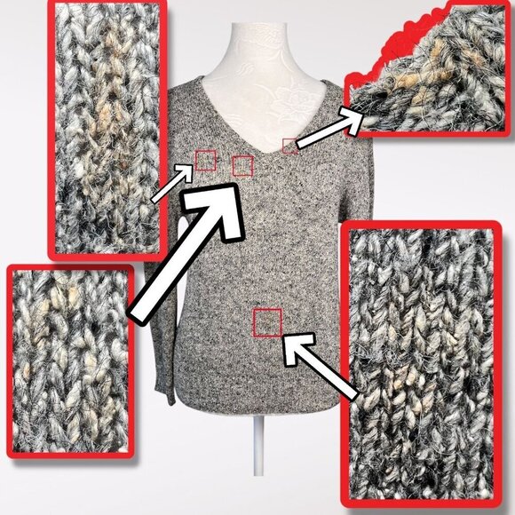 Vintage Tally-Ho V-Neck 3/4 Sleeve Sweater Gray Knit 55% Silk & Wool Blend XS - Picture 11 of 12